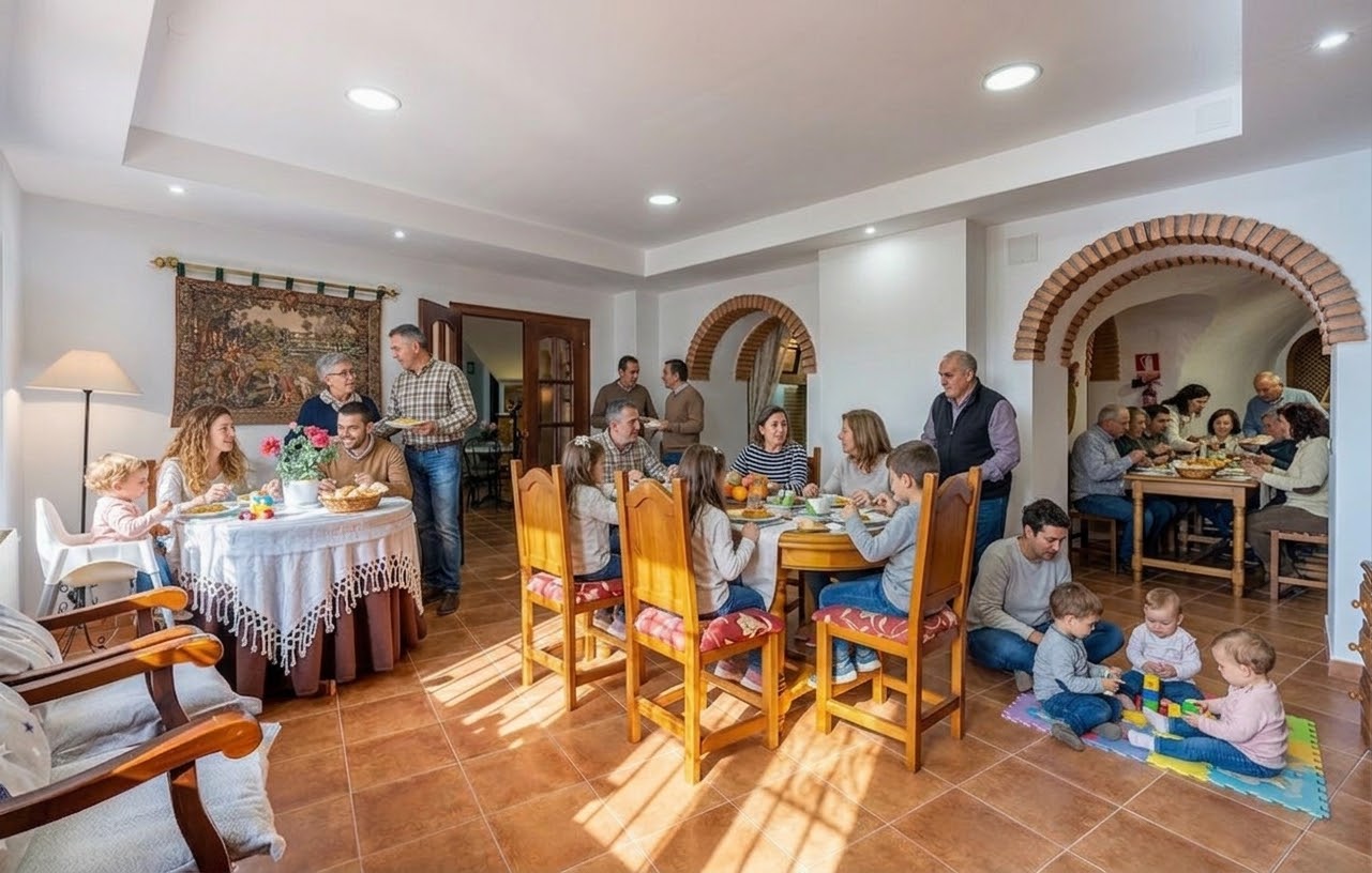 Familias disfrutando de las zonas comunes